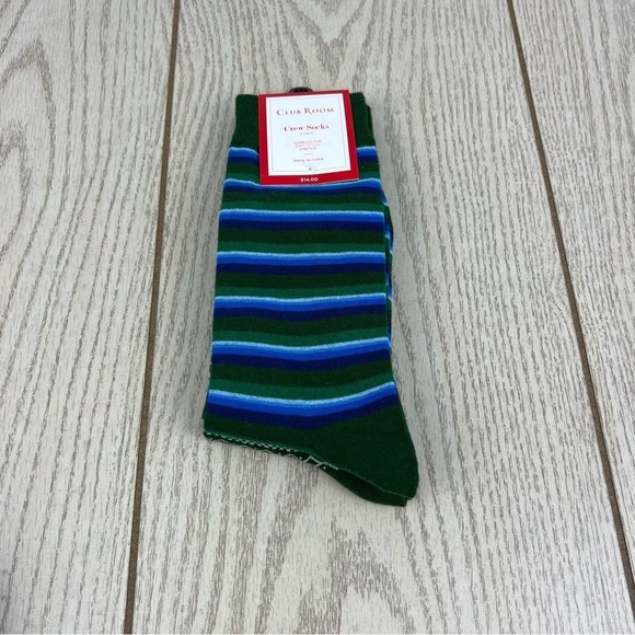 Club Room Crew Socks Stripe Fair Isle OS Green/White/Blue $14 - Picture 1 of 3